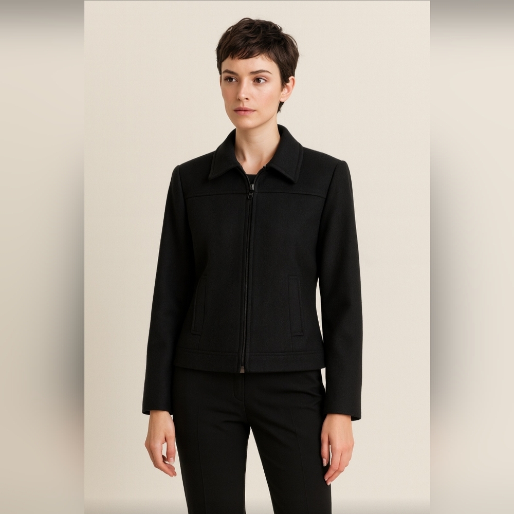 Vintage Express Women's Black 100% Wool Full Zip Up Jacket, Size 7/8, Beautiful